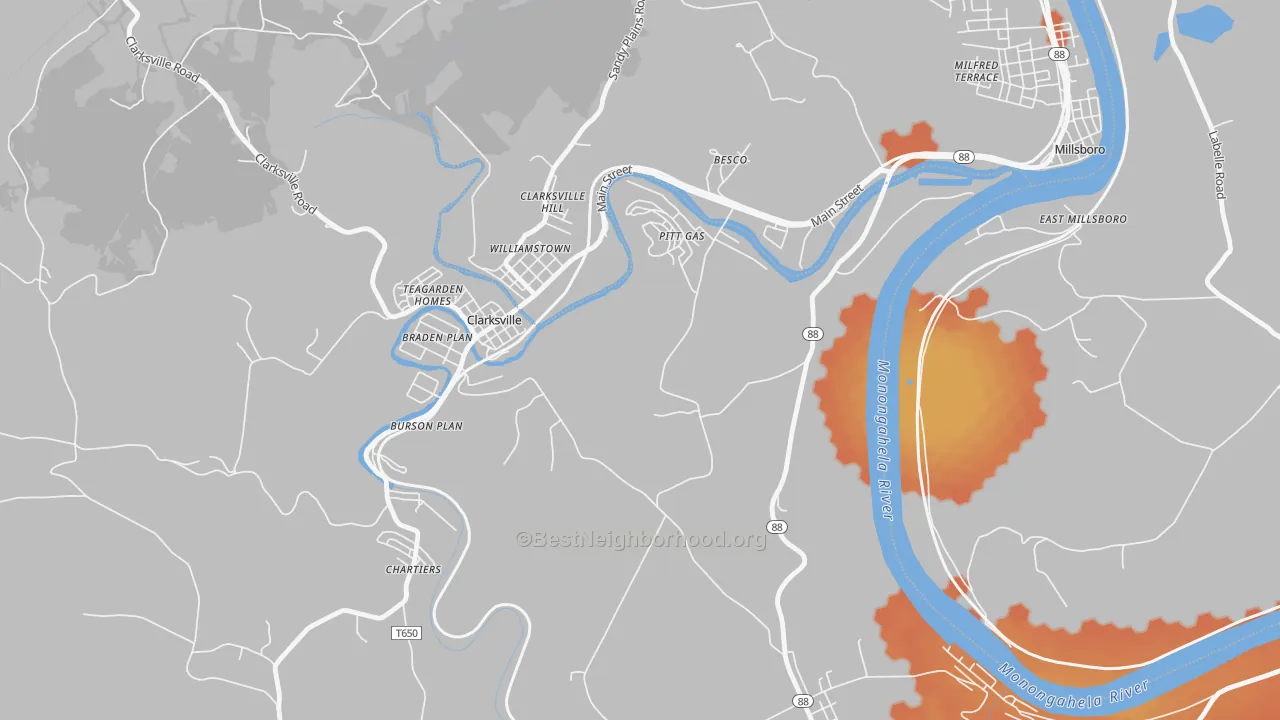 Bike Grade map of Pitt Gas, PA