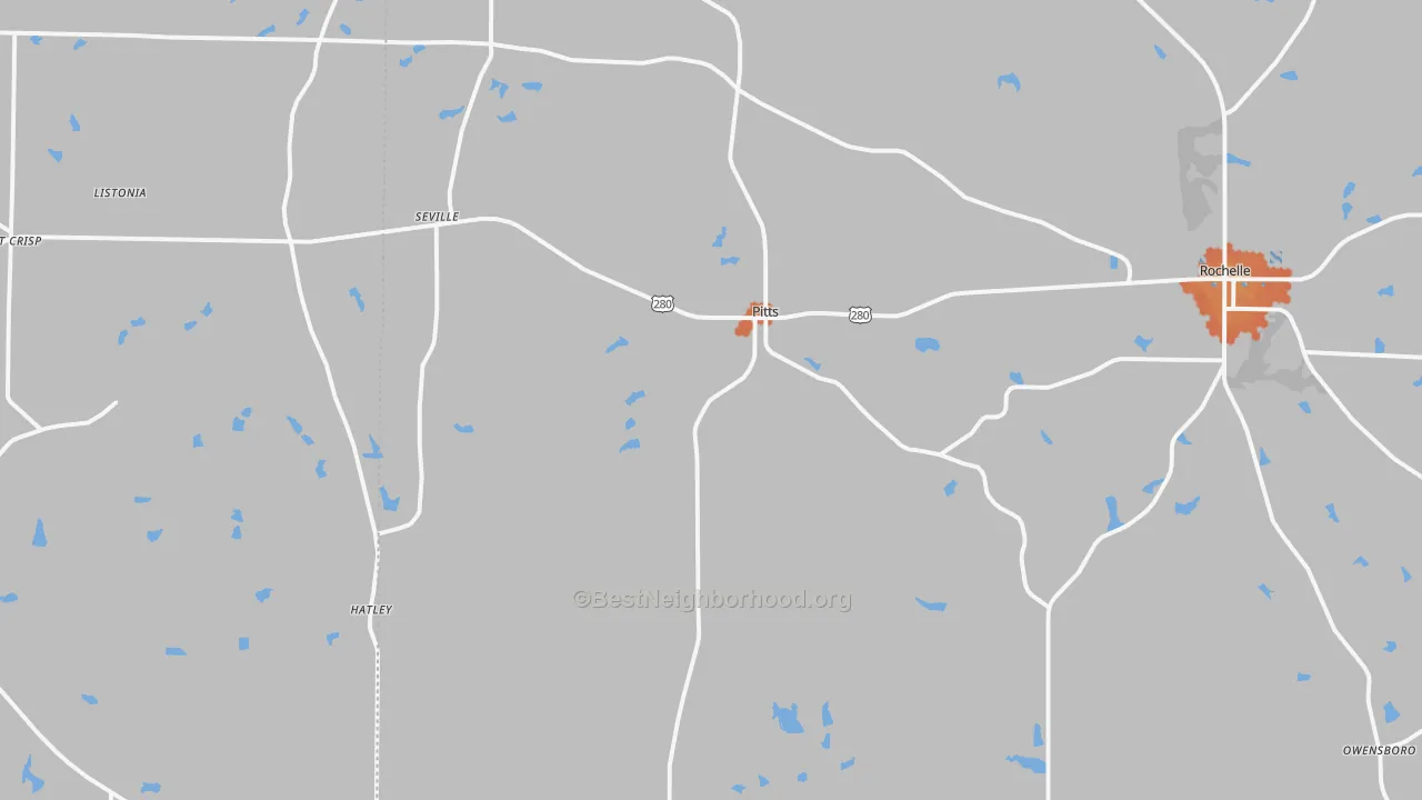Bike Grade map of Pitts, GA