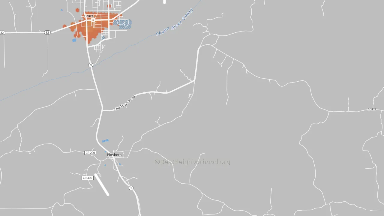 Bike Grade map of Pittsboro, MS