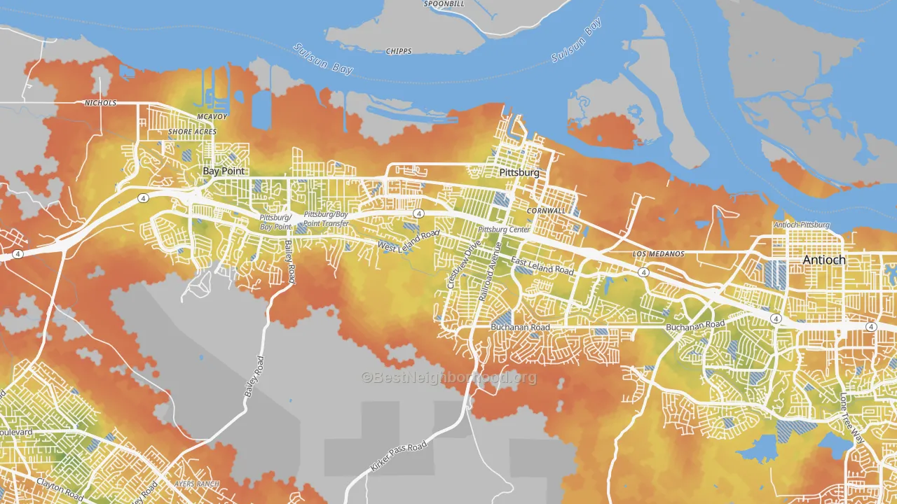 Bike Grade map of Pittsburg, CA
