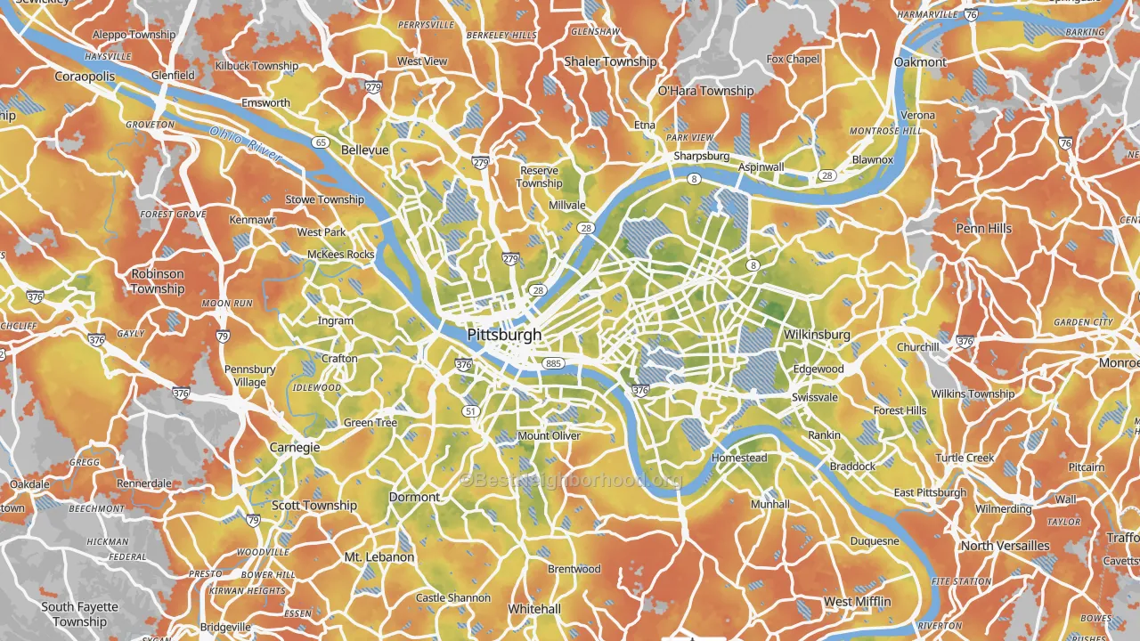 Bike Grade map of Pittsburgh, PA
