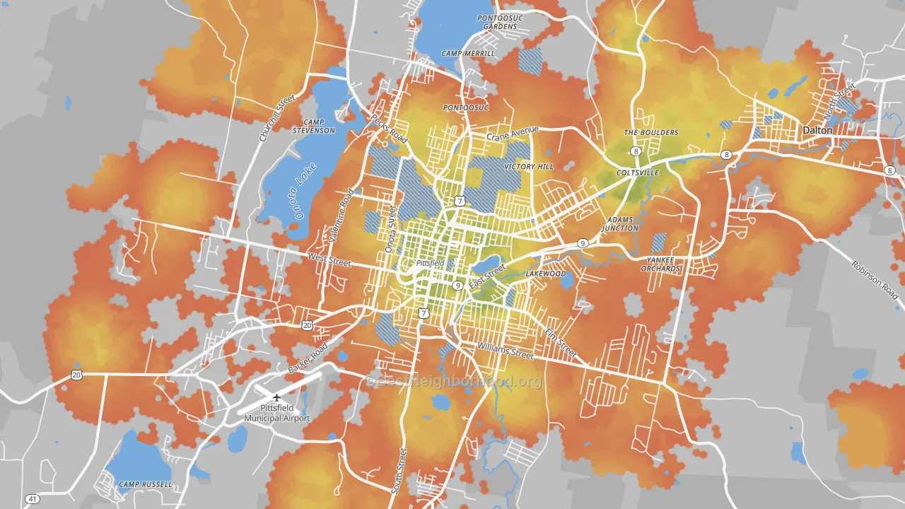 Bike Grade map of Pittsfield, MA