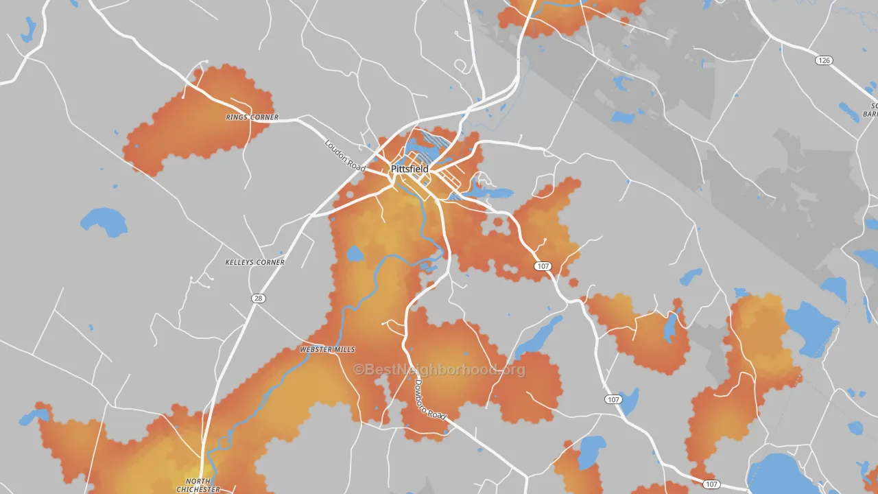 Bike Grade map of Pittsfield, NH