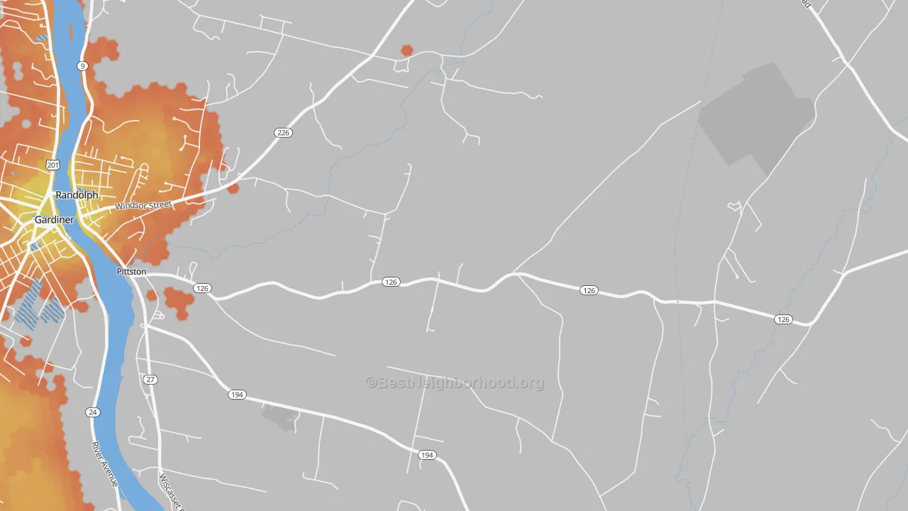 Bike Grade map of Pittston, ME