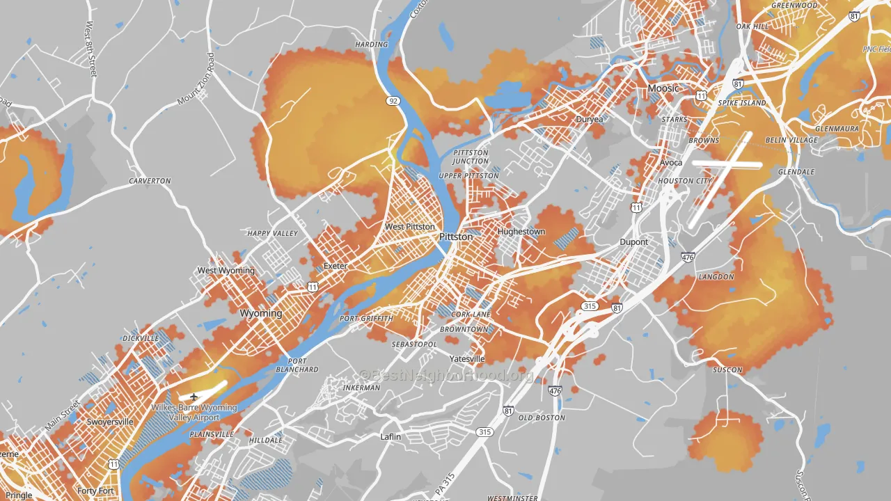 Bike Grade map of Pittston, PA