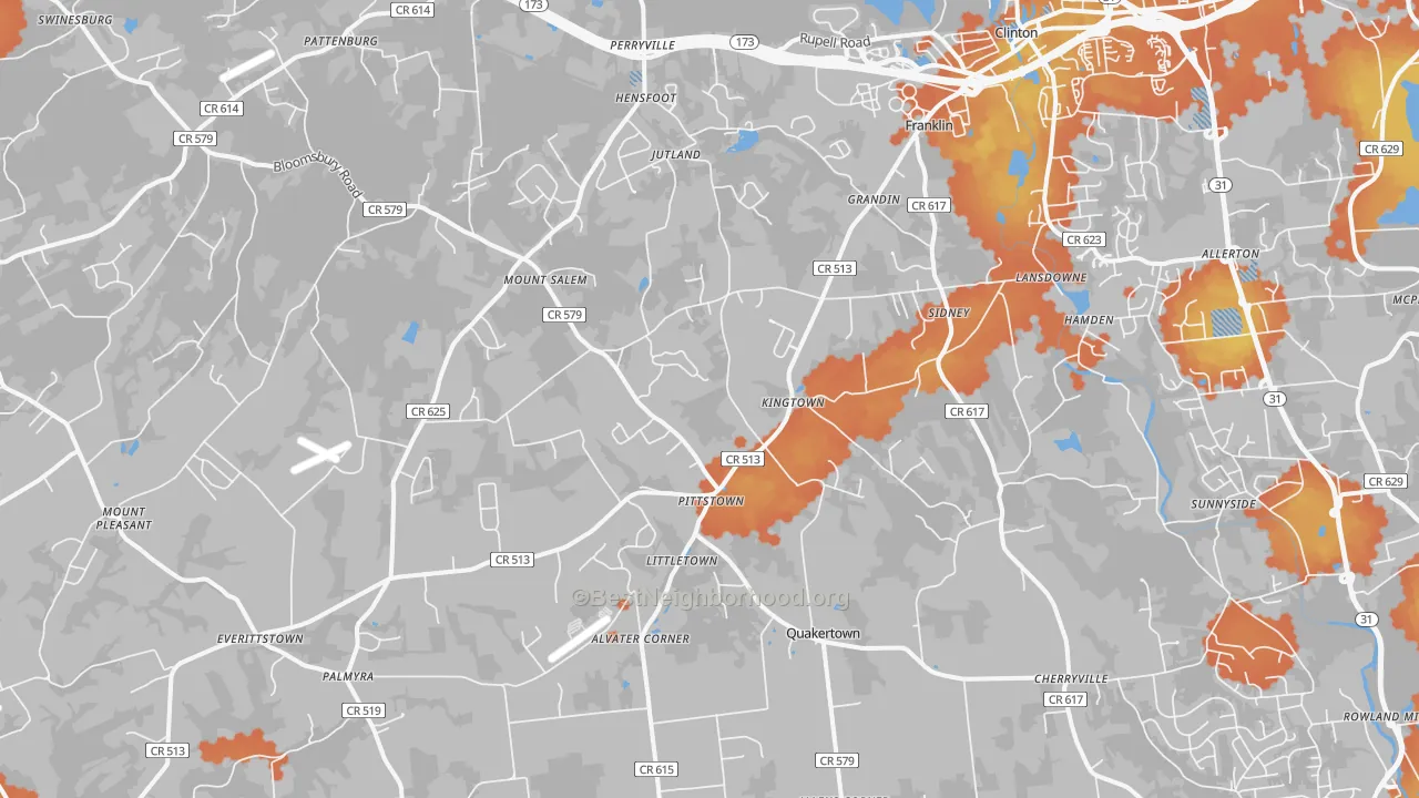 Bike Grade map of Pittstown, NJ