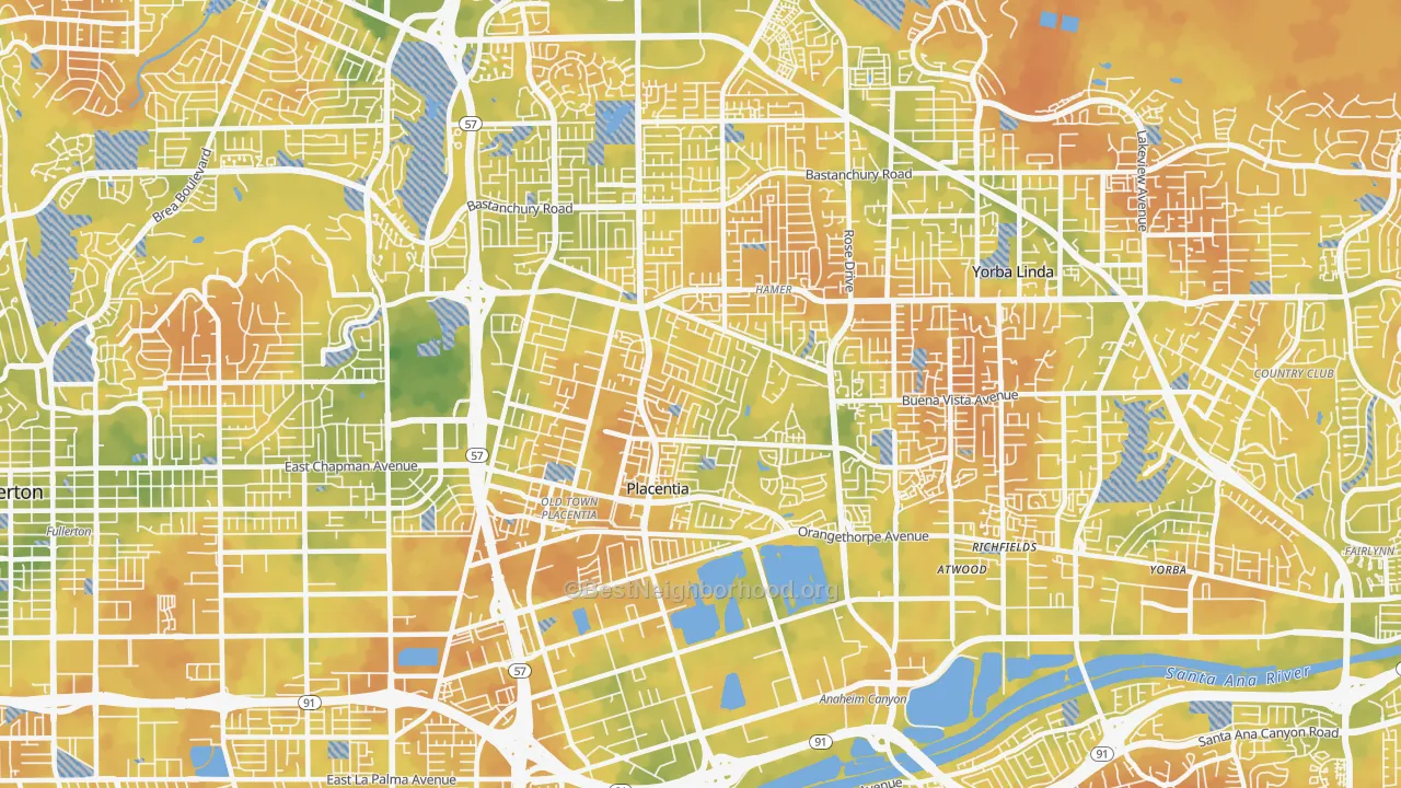 Bike Grade map of Placentia, CA