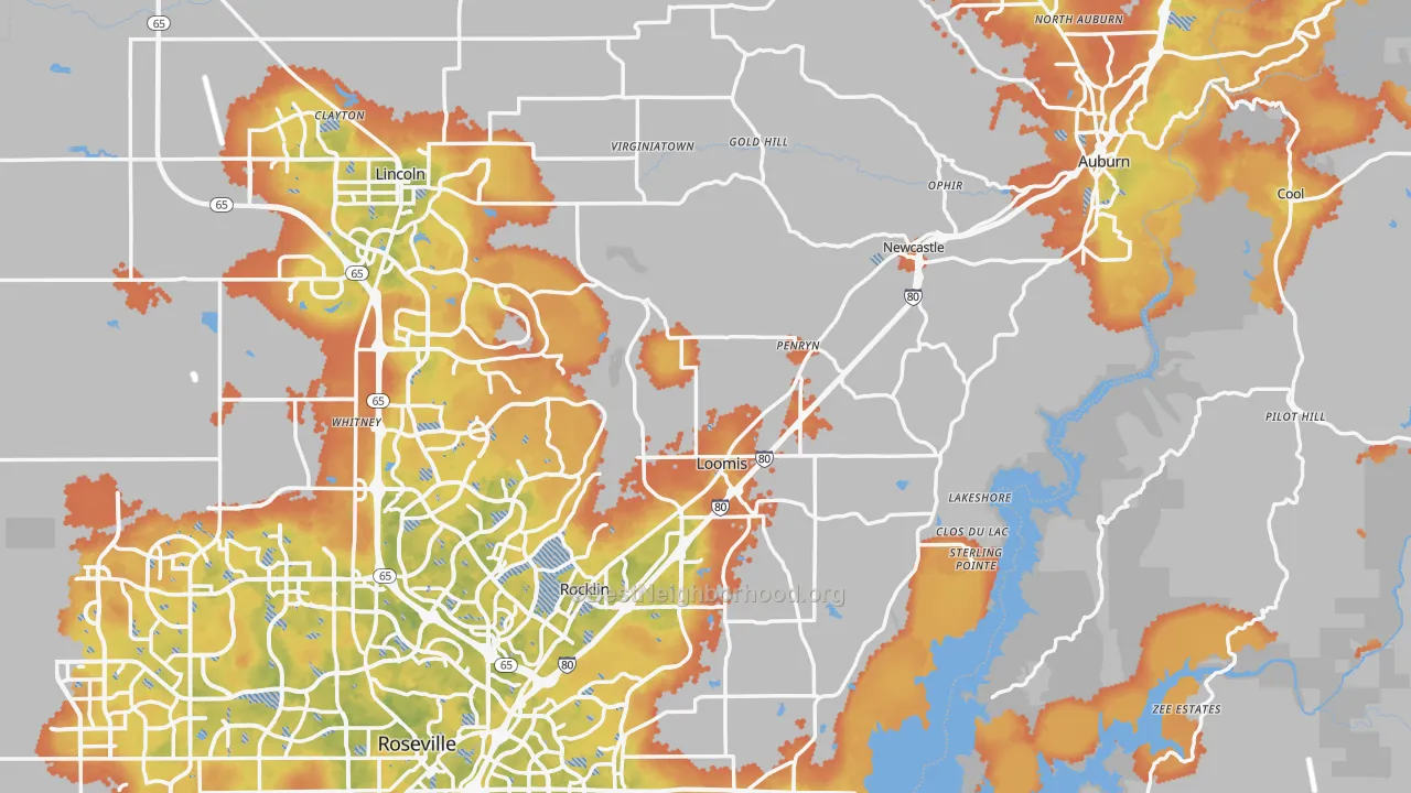 Bike Grade map of Placer County, CA