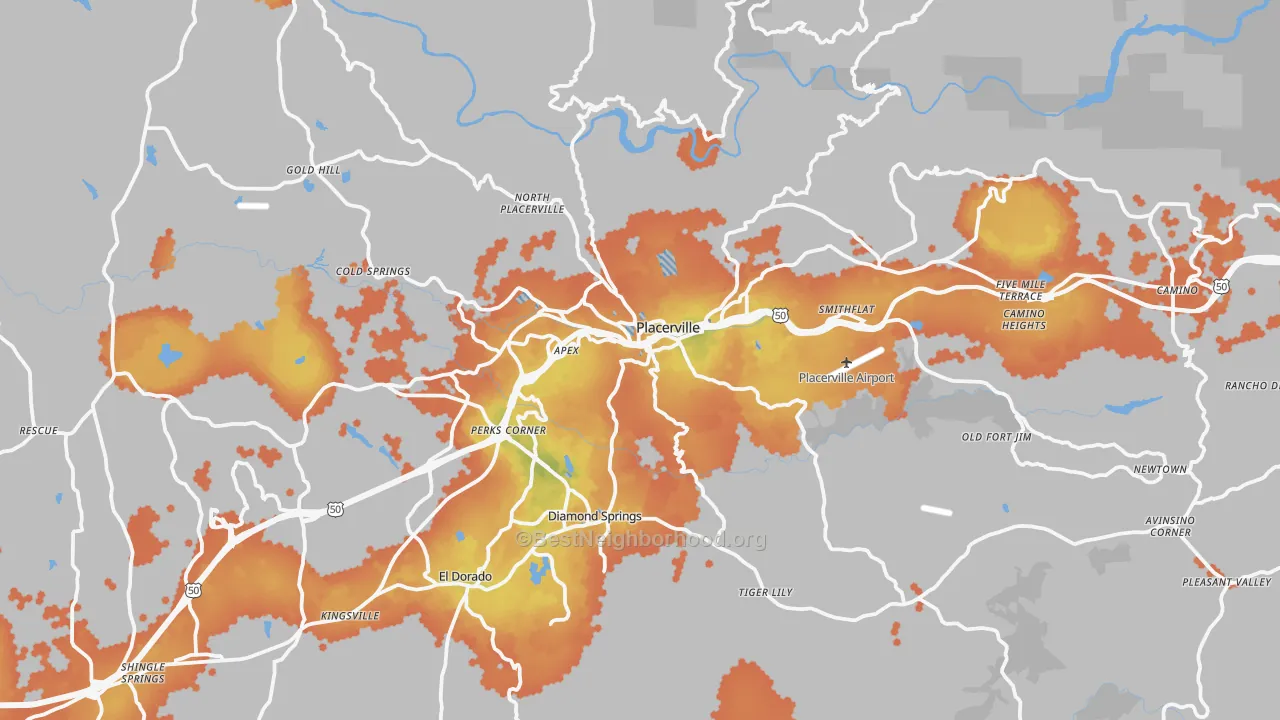 Bike Grade map of Placerville, CA