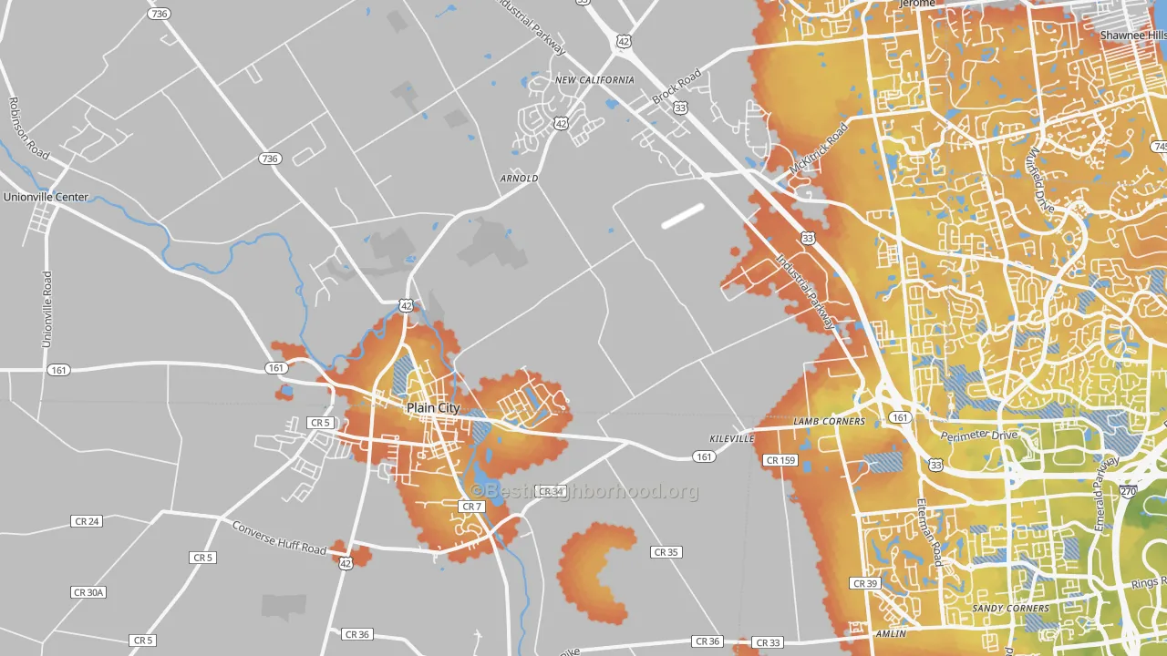 Bike Grade map of Plain City, OH