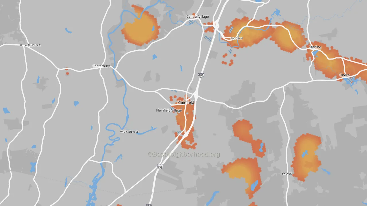 Bike Grade map of Plainfield, CT