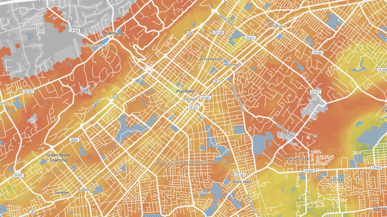 Bike Grade map of Plainfield, NJ