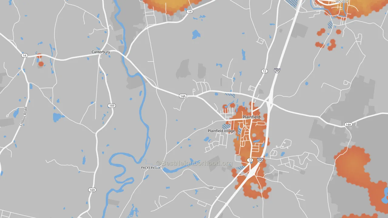 Bike Grade map of Plainfield Village, CT
