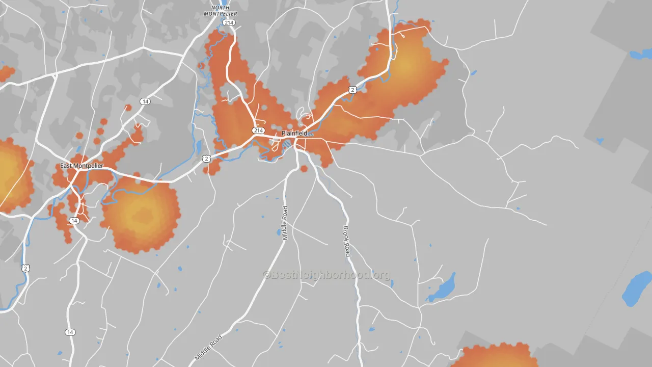 Bike Grade map of Plainfield, VT