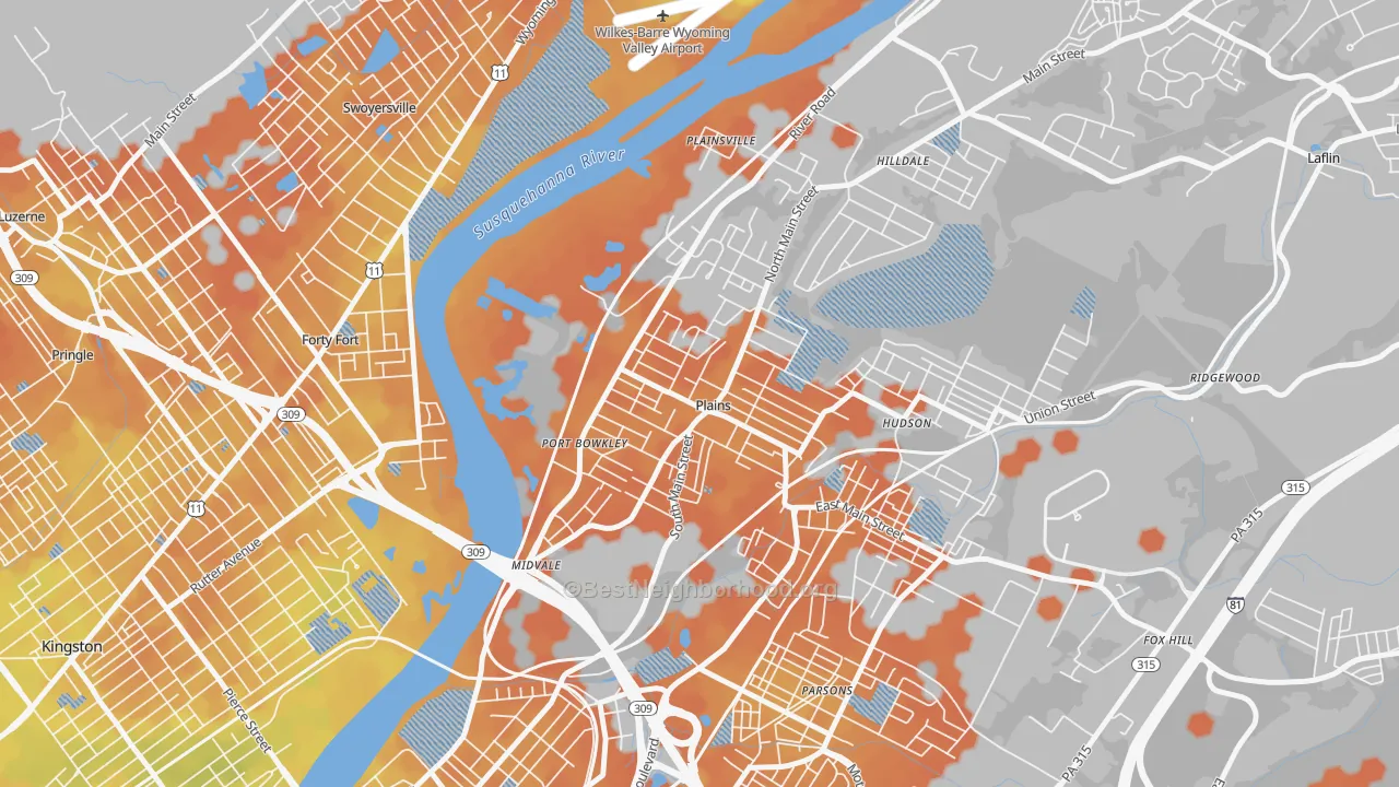 Bike Grade map of Plains, PA
