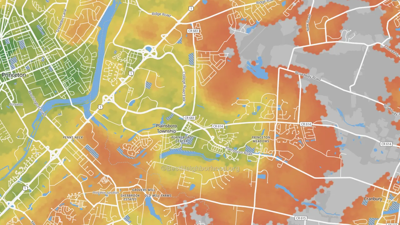 Bike Grade map of Plainsboro, NJ