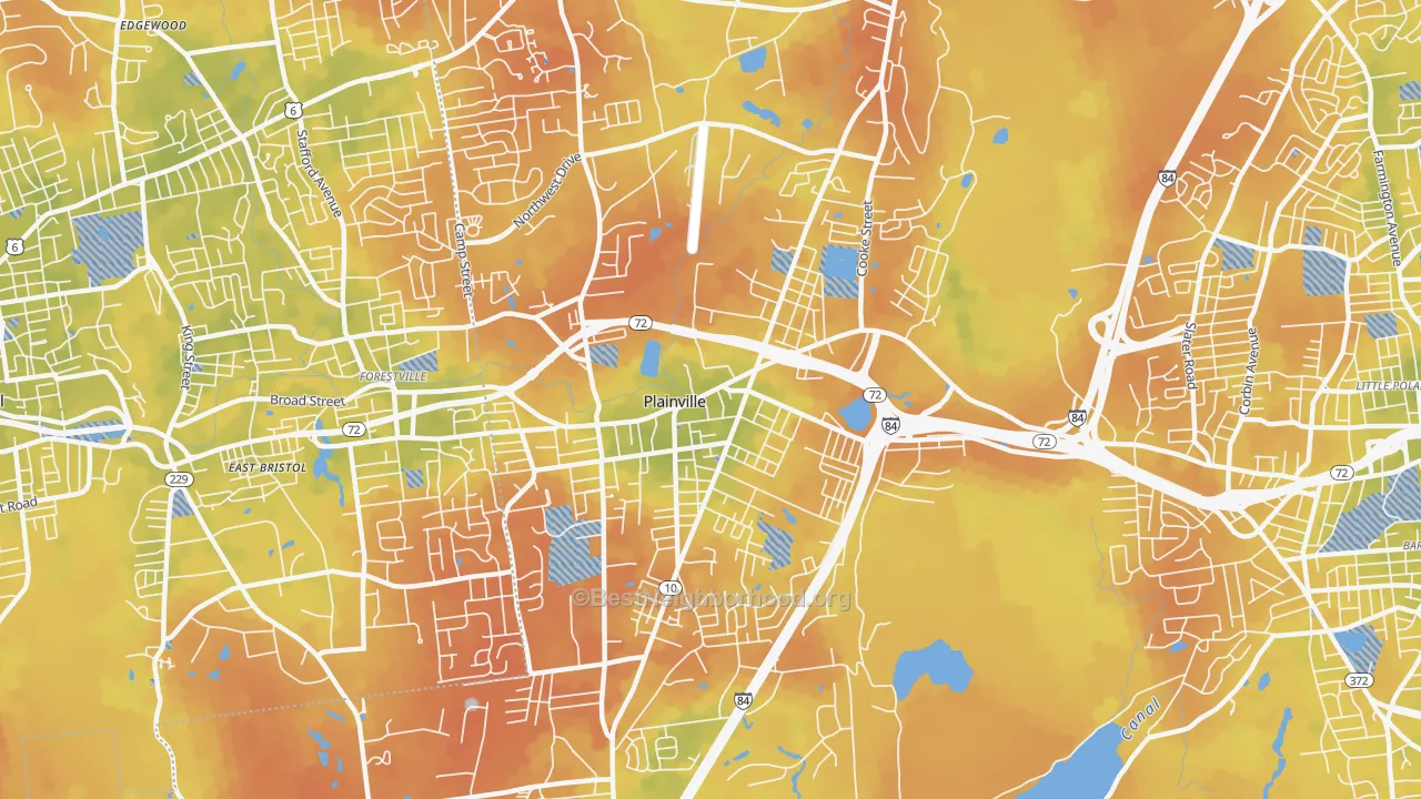 Bike Grade map of Plainville, CT