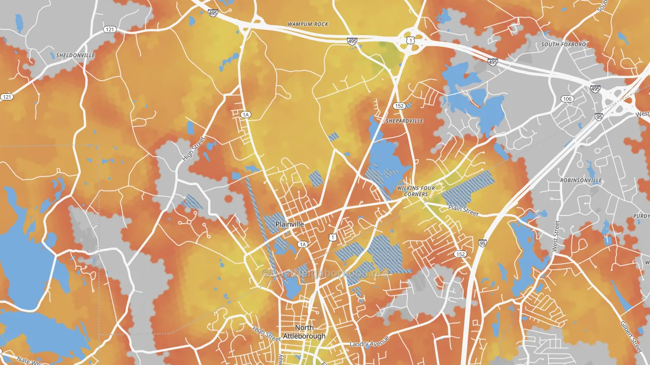 Bike Grade map of Plainville, MA