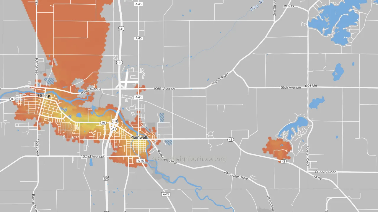 Bike Grade map of Plainwell, MI