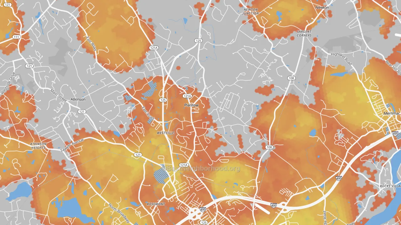Bike Grade map of Plaistow, NH