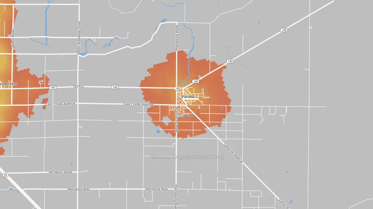 Bike Grade map of Planada, CA
