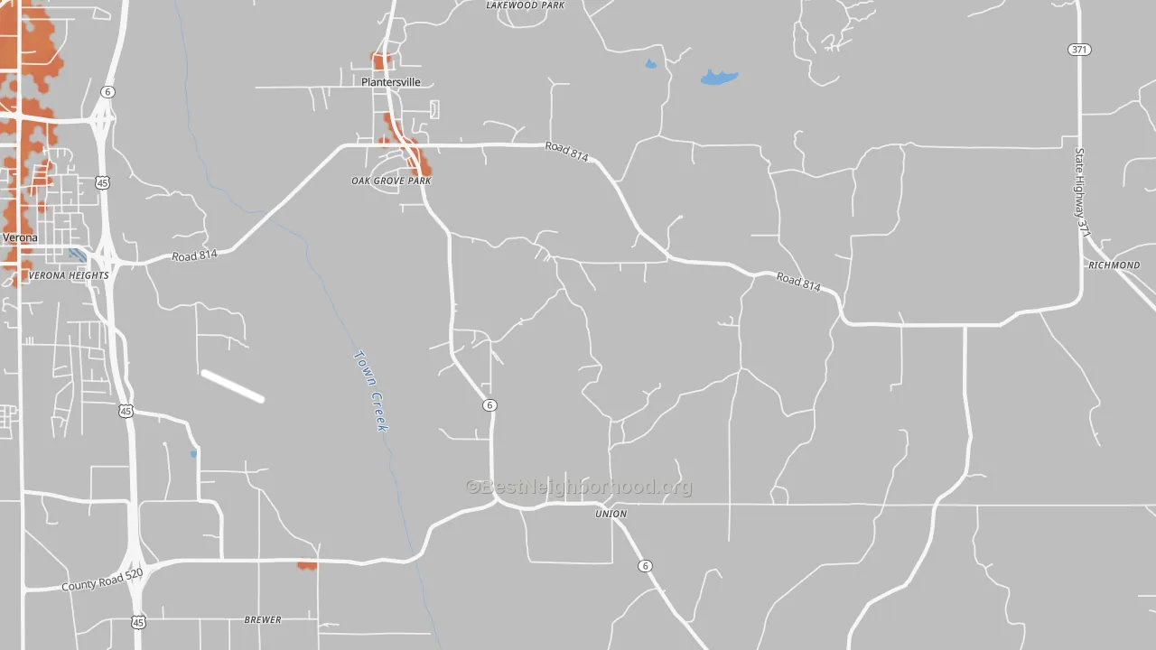 Bike Grade map of Plantersville, MS