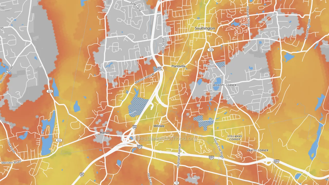 Bike Grade map of Plantsville, CT