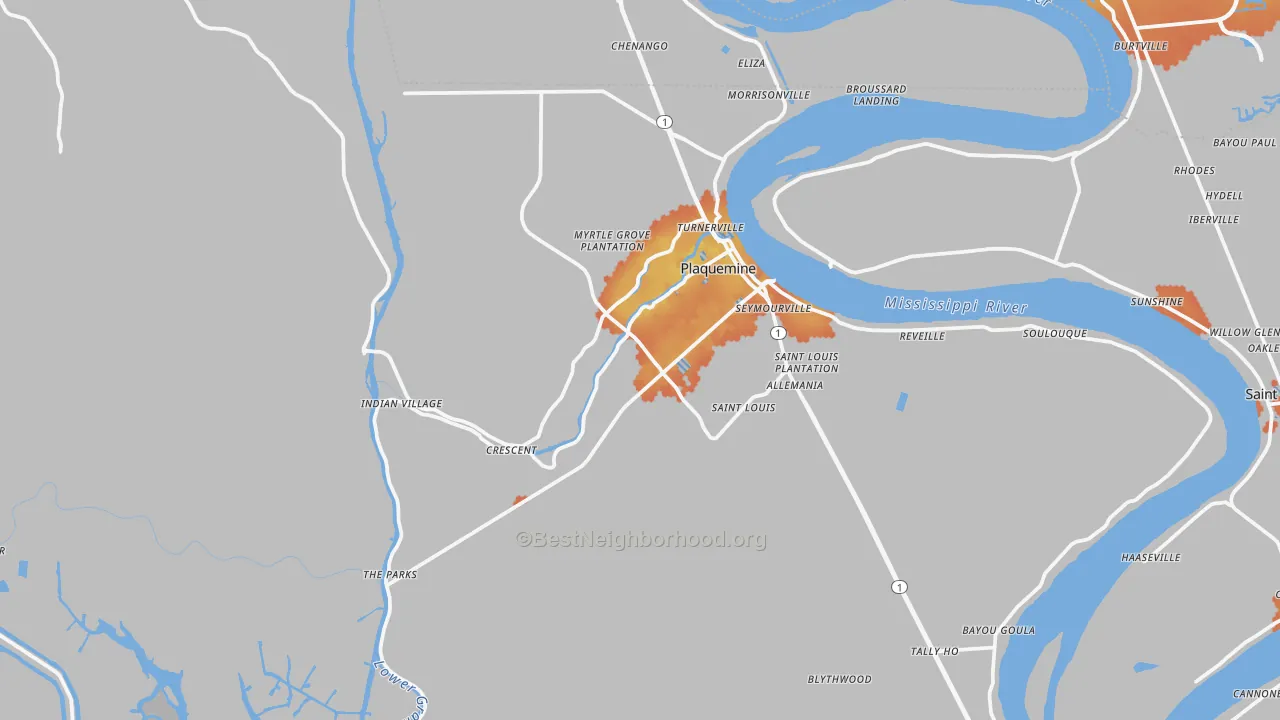 Bike Grade map of Plaquemine, LA
