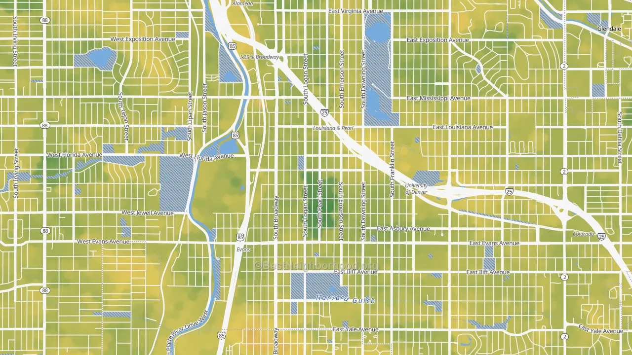 Bike Grade map of Platt Park, Denver, CO