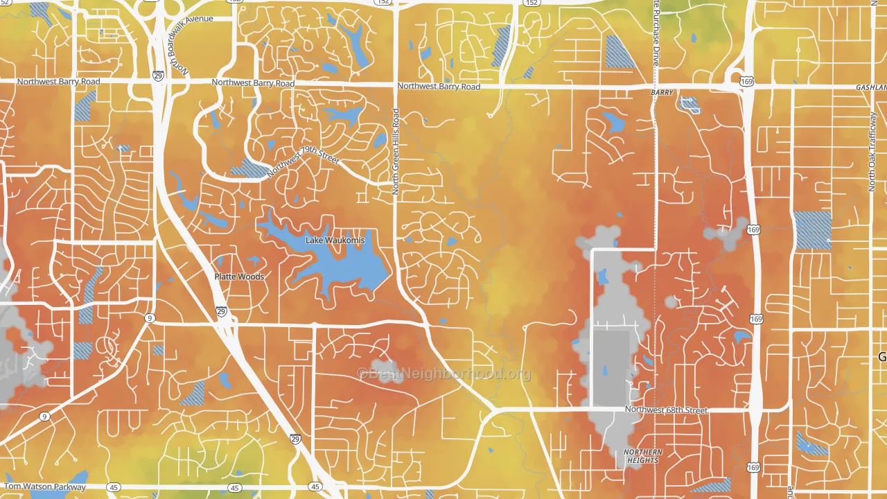 Bike Grade map of Platte Brook North, Kansas City, MO