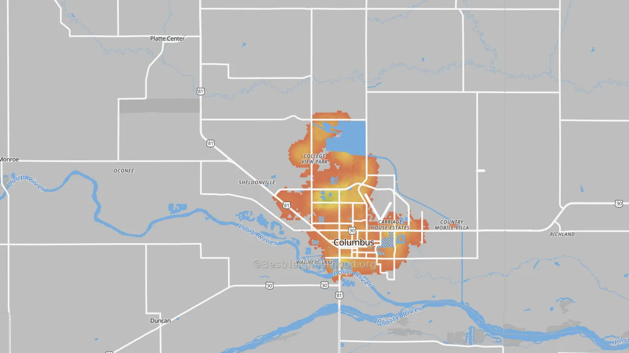 Bike Grade map of Platte County, NE