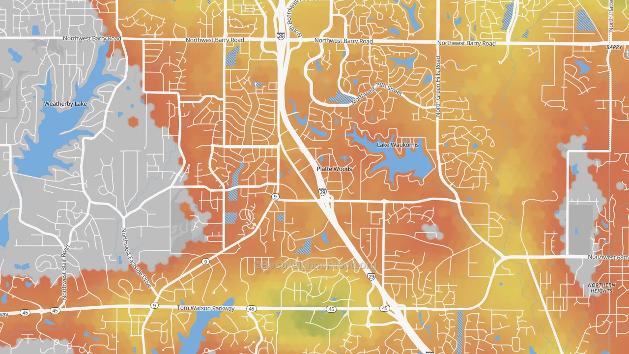 Bike Grade map of Platte Woods, MO
