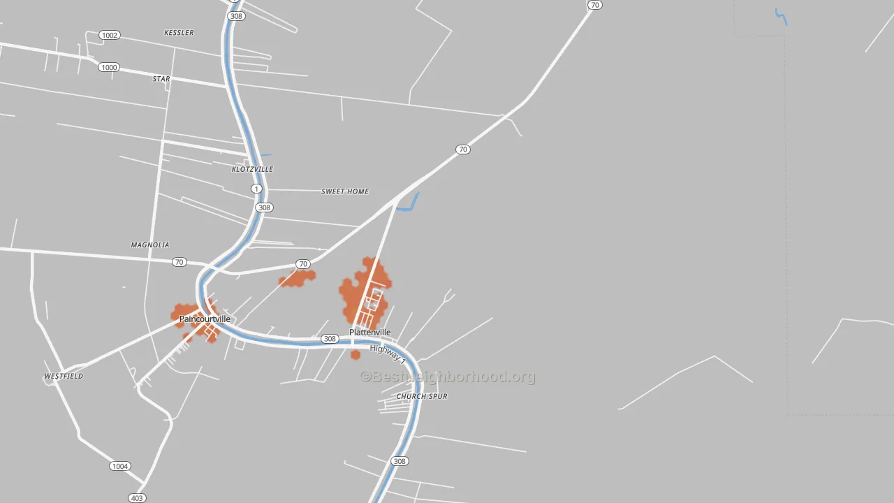 Bike Grade map of Plattenville, LA