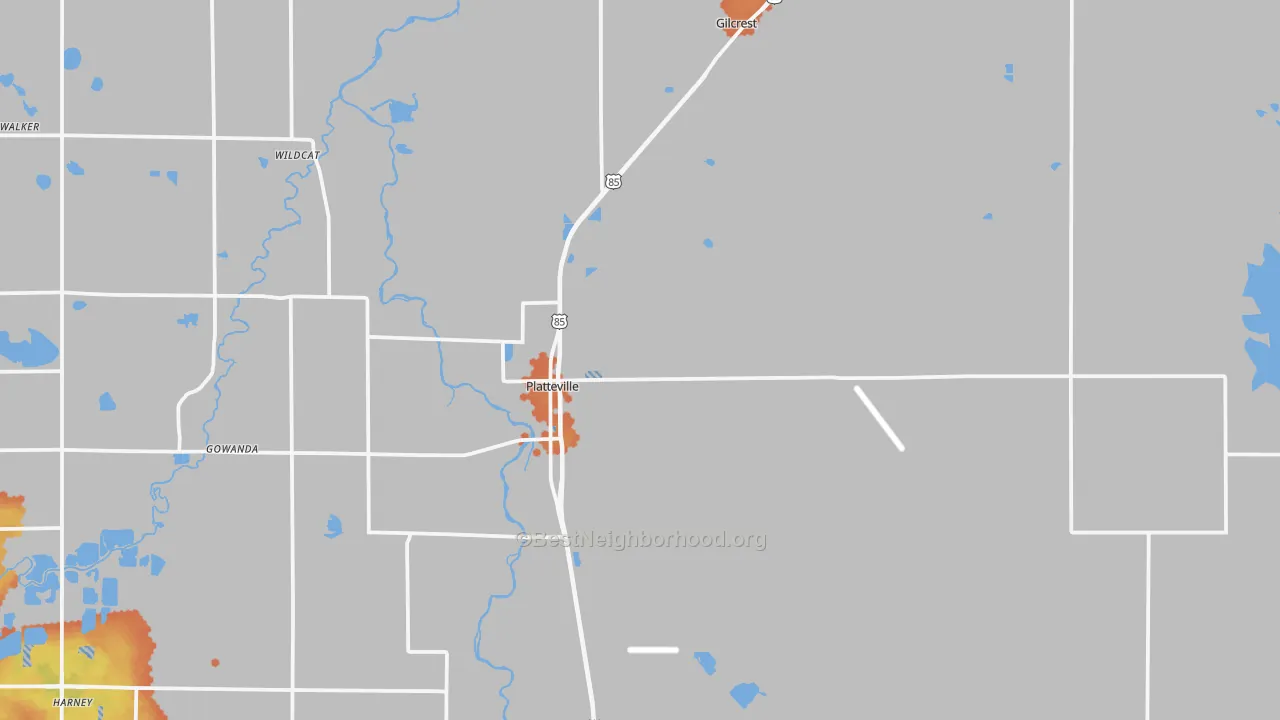 Bike Grade map of Platteville, CO