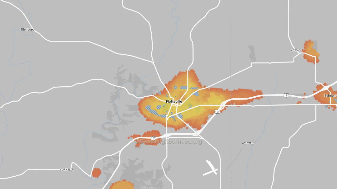 Bike Grade map of Platteville, WI