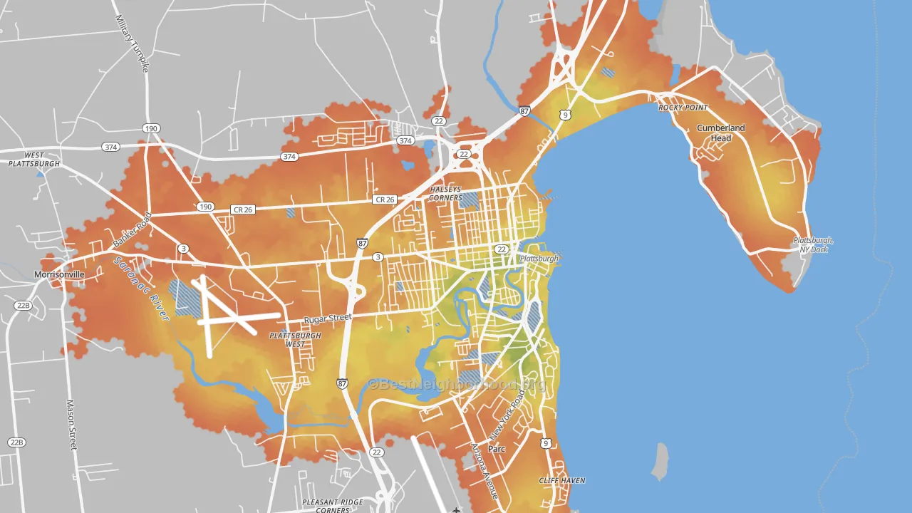 Bike Grade map of Plattsburgh, NY