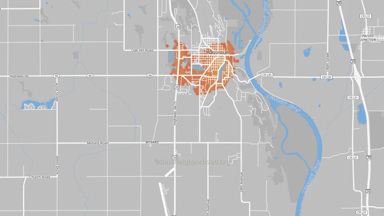Bike Grade map of Plattsmouth, NE