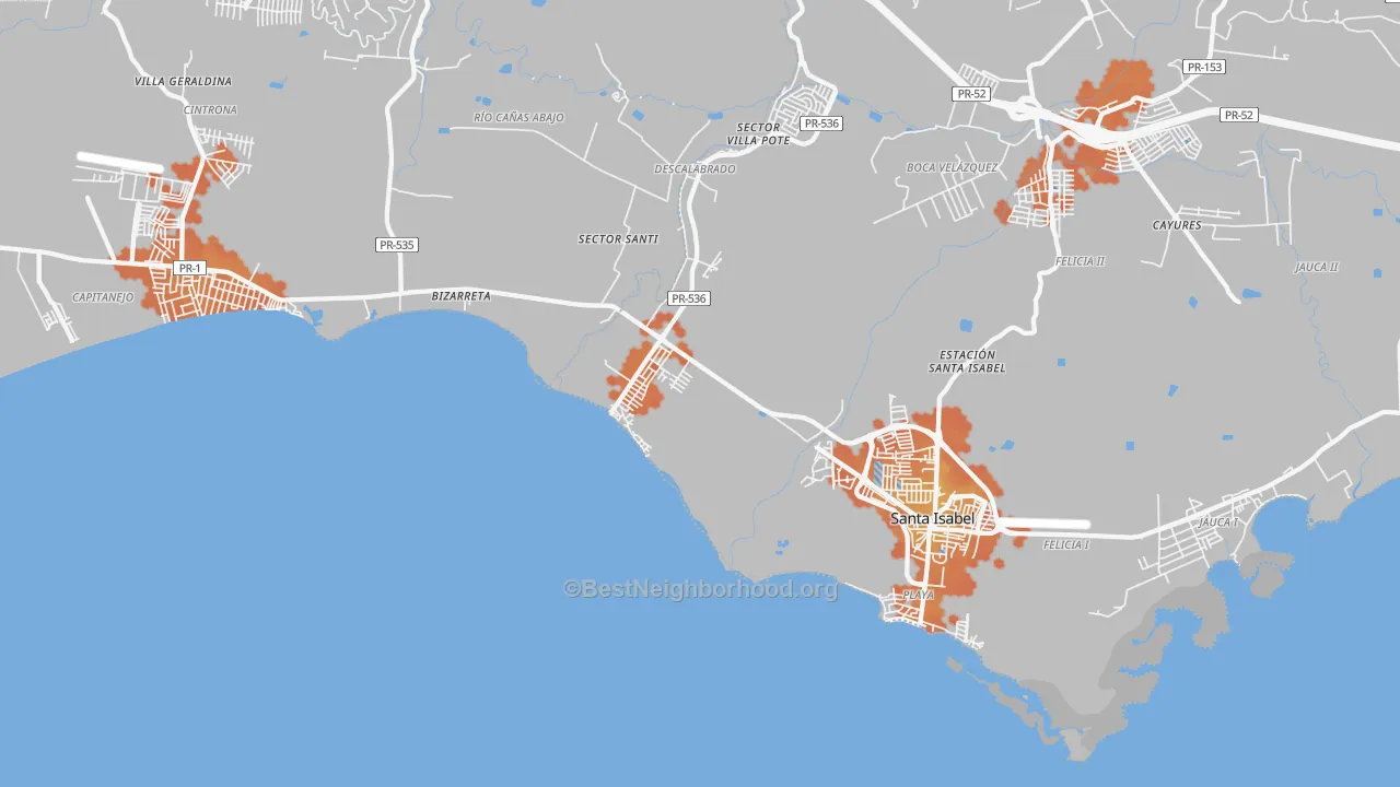 Bike Grade map of Playa Cortada, PR