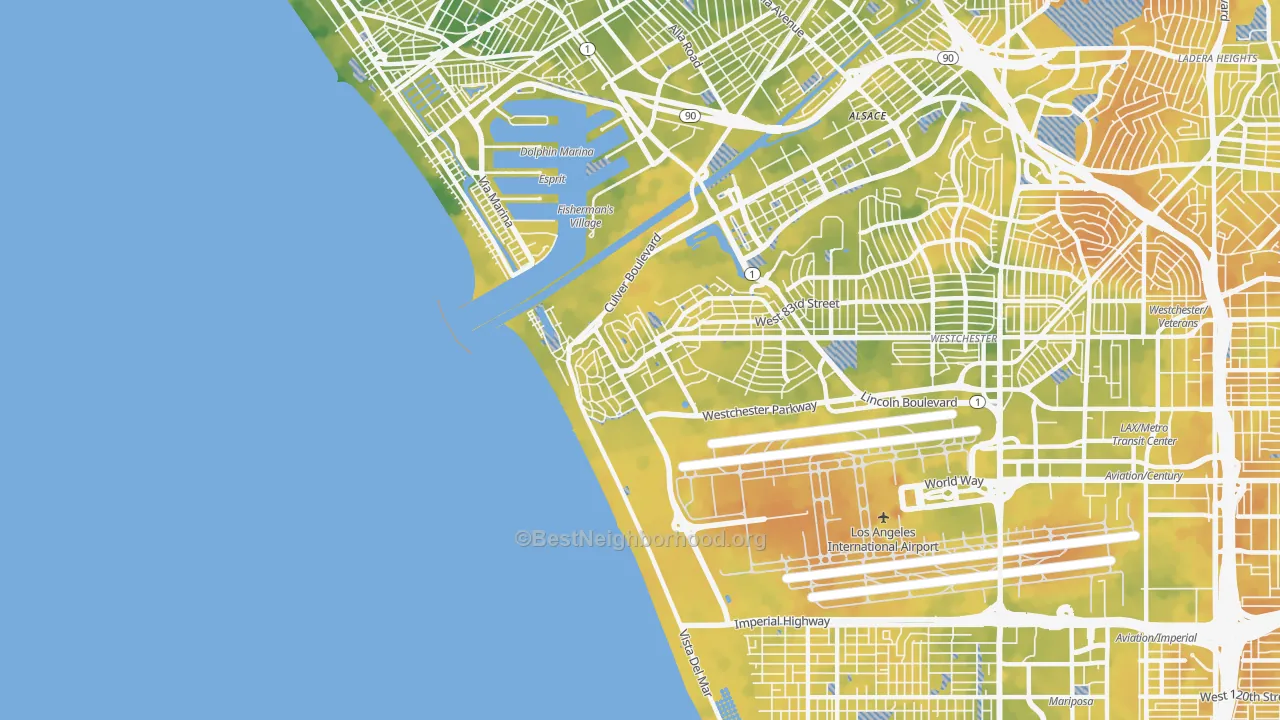 Bike Grade map of Playa Del Rey, CA