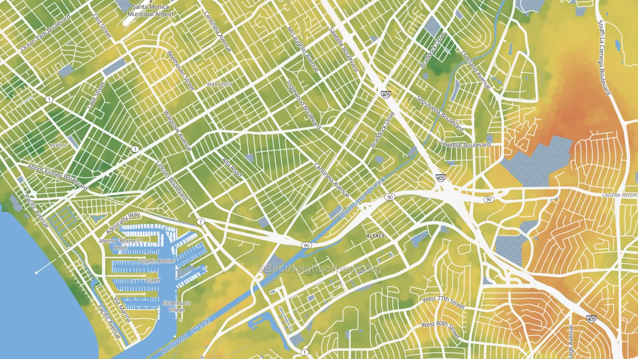 Bike Grade map of Playa Vista, Los Angeles, CA