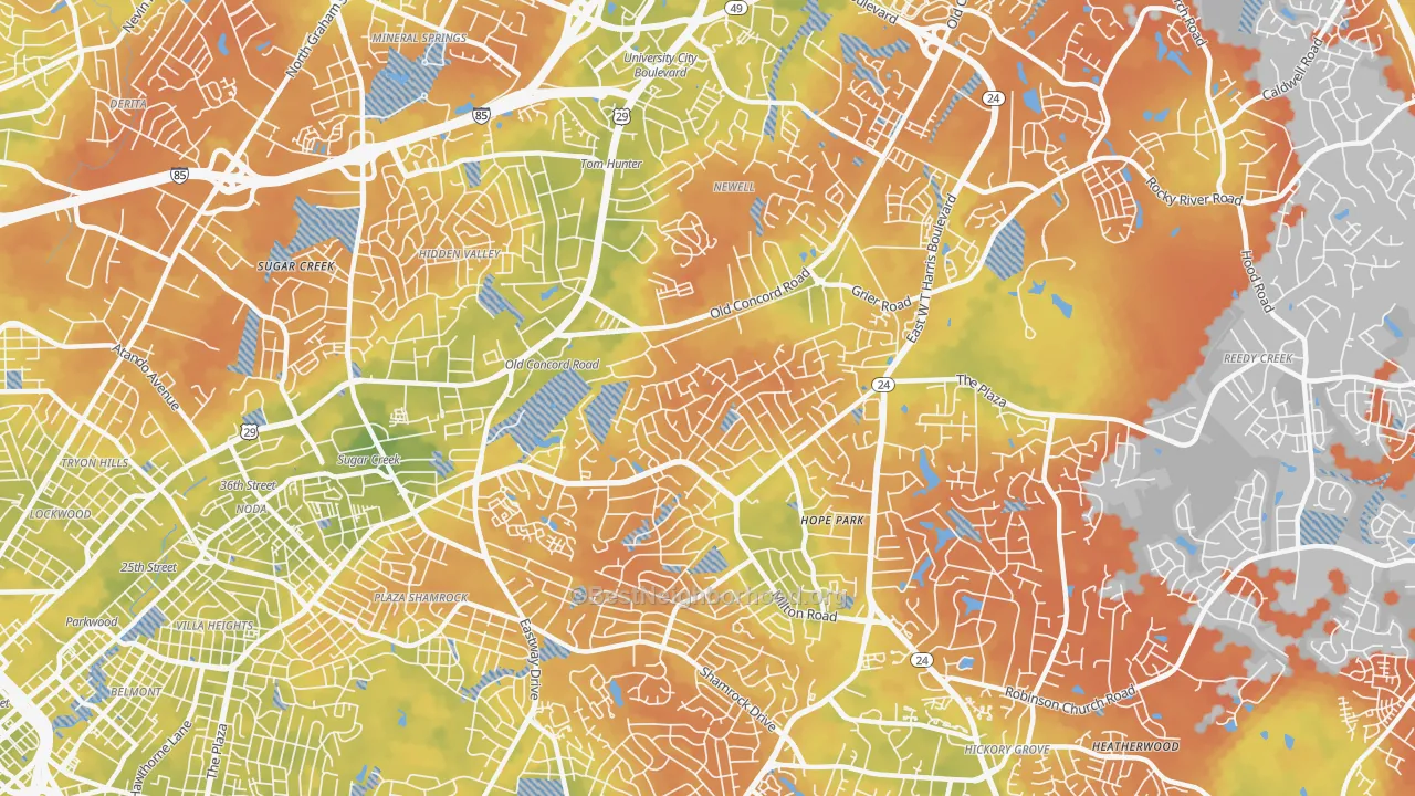 Bike Grade map of Plaza-Eastway, Charlotte, NC