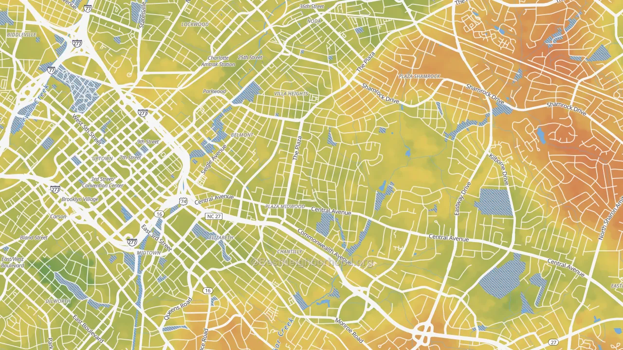 Bike Grade map of Plaza Midwood, Charlotte, NC