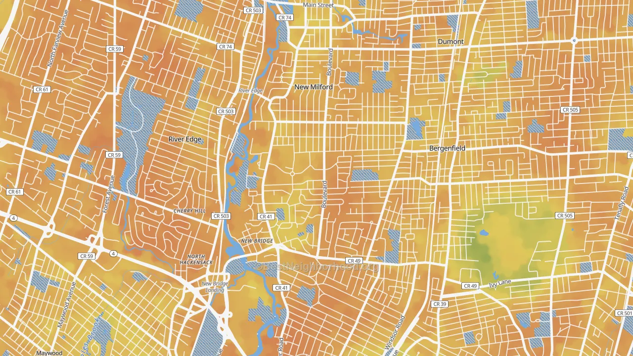 Bike Grade map of Pleasant Acres, New Milford, NJ