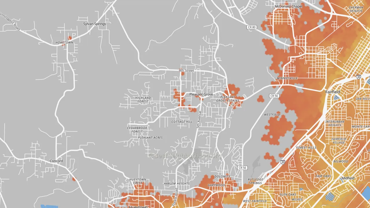 Bike Grade map of Pleasant Grove, AL