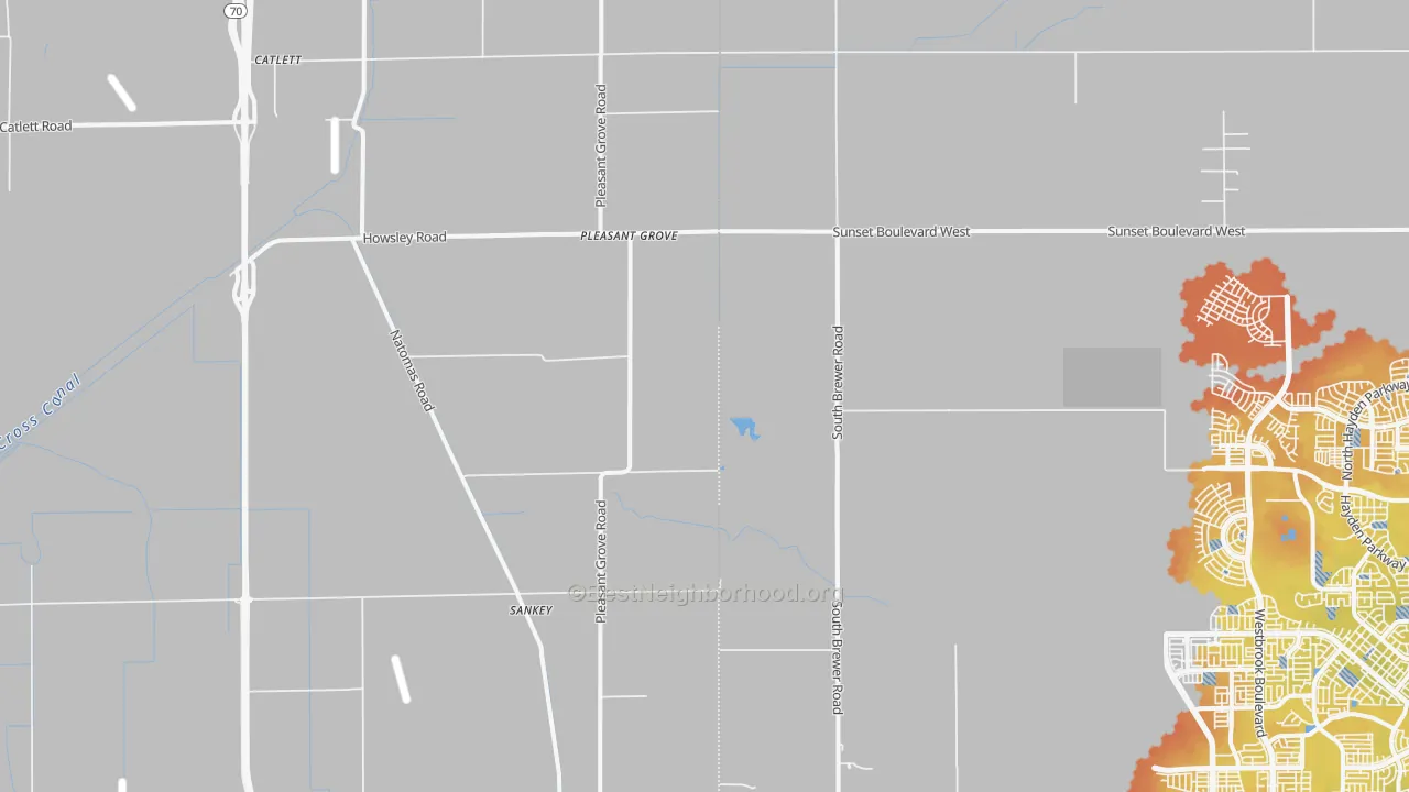 Bike Grade map of Pleasant Grove, CA