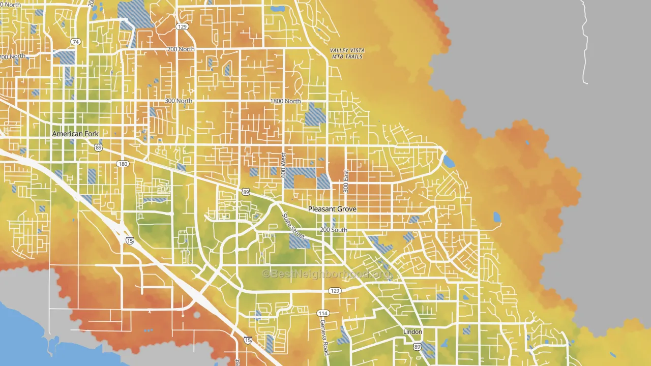 Bike Grade map of Pleasant Grove, UT