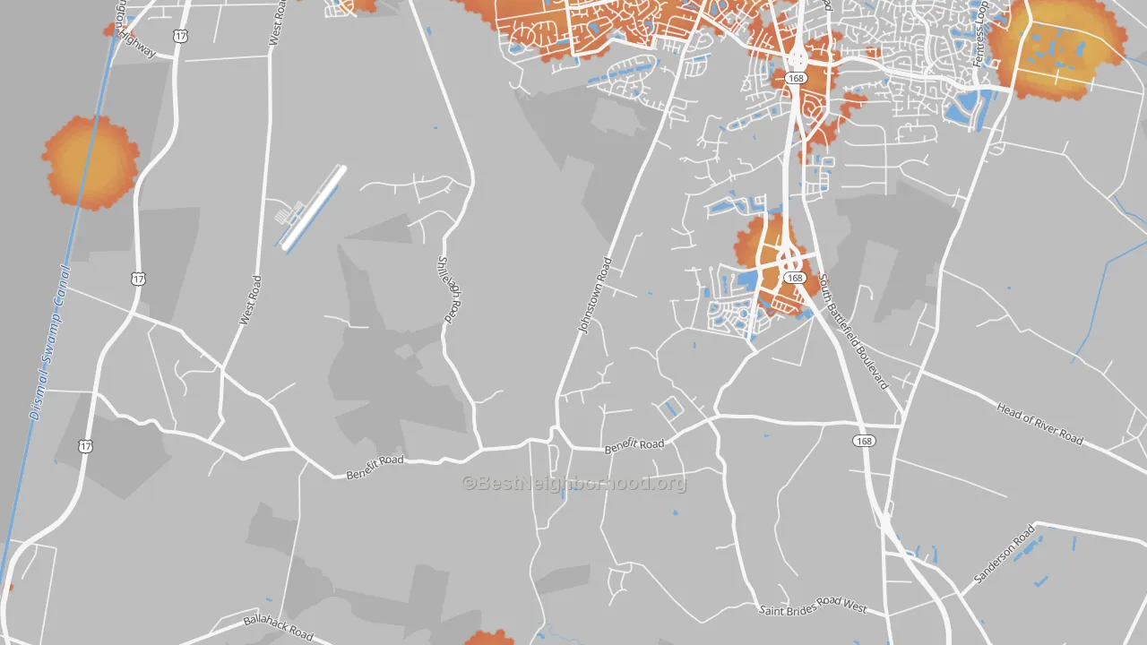 Bike Grade map of Pleasant Grove West, Chesapeake, VA