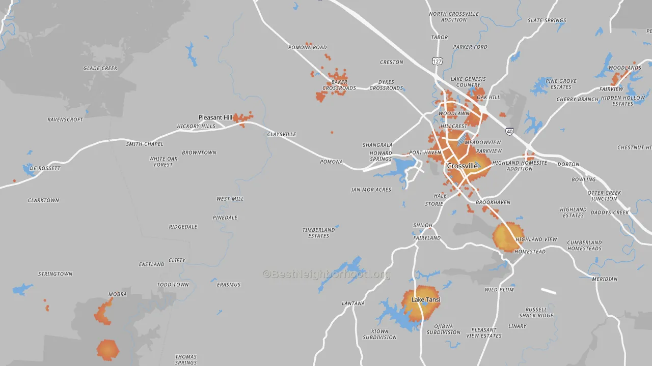 Bike Grade map of Pleasant Hill, TN