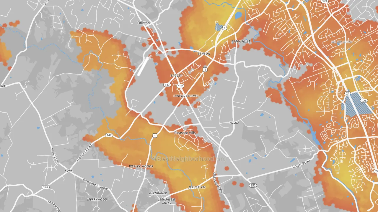 Bike Grade map of Pleasant Hills, MD