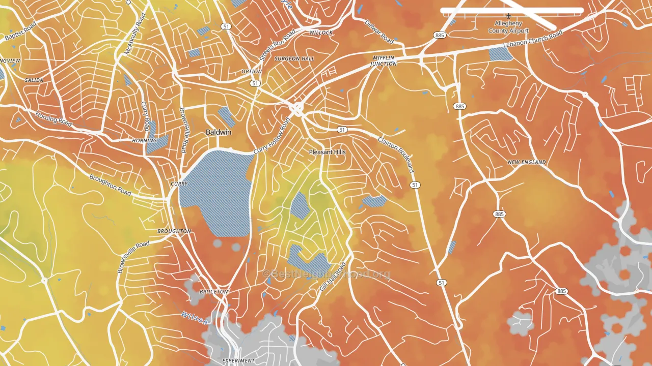Bike Grade map of Pleasant Hills, PA
